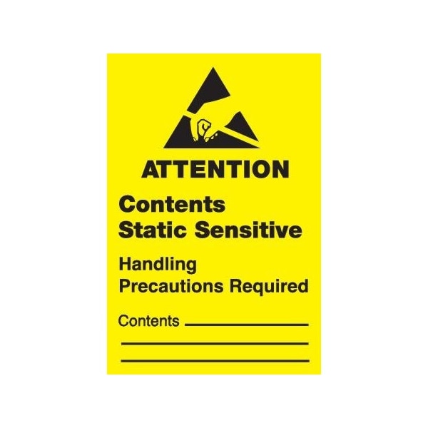 Decker Tape Products Label, DL9110, ATTENTION CONTENTS STATIC SENSITIVE, 1" X 1-1/2" DL9110 - main